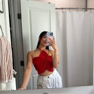 Meshki Bailey Floral Crochet Halter Top